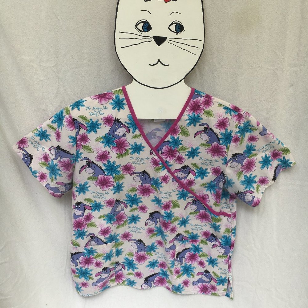 Disney Scrub Top.Eeyore To Know Me is To Love Me L